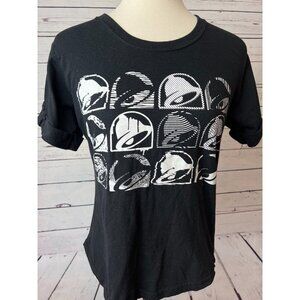 Taco Bell Employee Shirt Black Short Sleeve Button Cuff‎ Size Small Womens